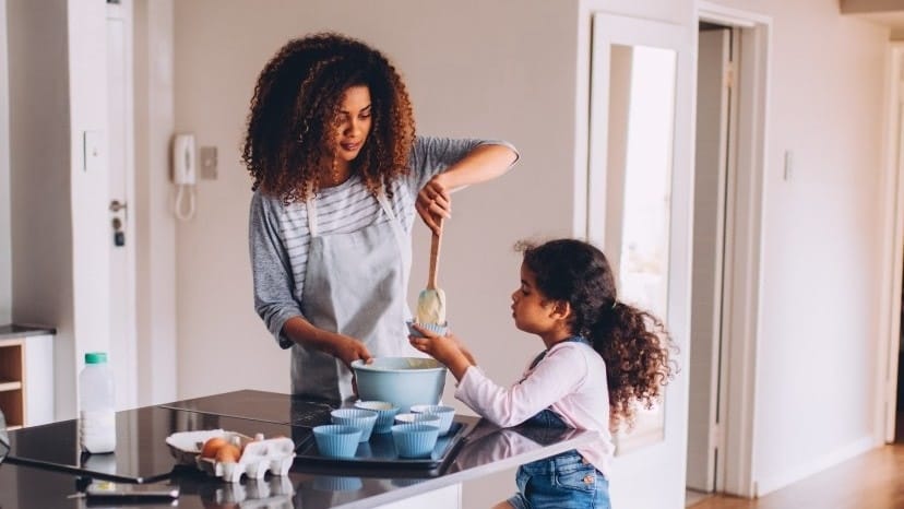 mom cooking with child- cooking with toddlers