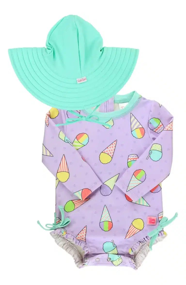 Rufflebutts Rashguard Swimsuit & Hat Set