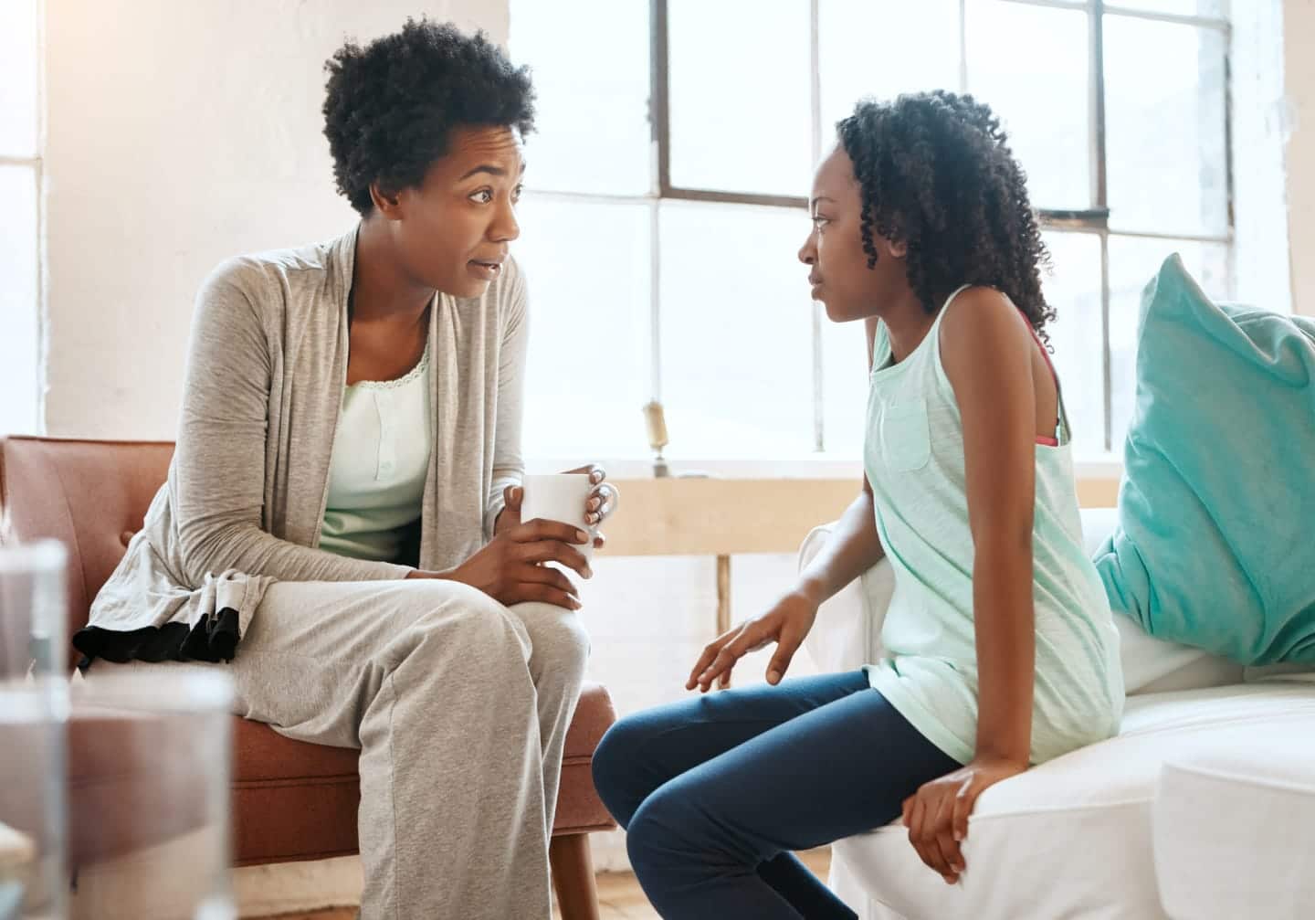 mother and daughter talking