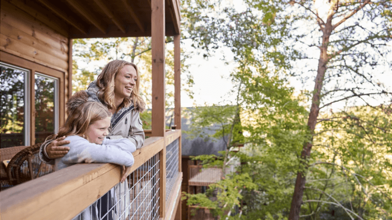 mom and child at a vacation home