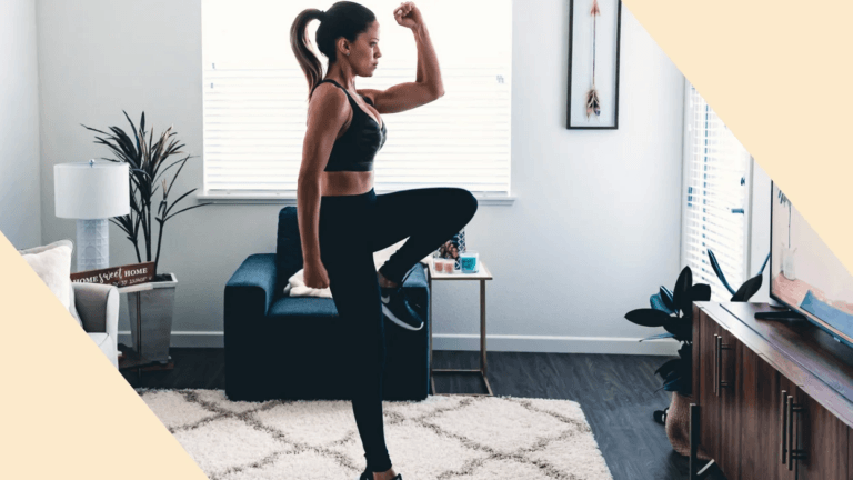 woman exercising at home