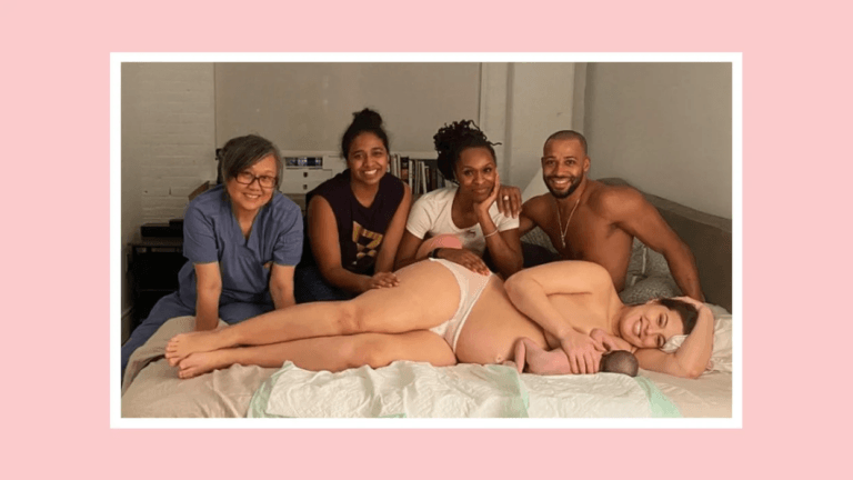 Ashley Graham with the team that delivered her baby