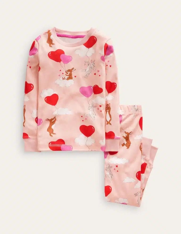 Boden Snug Long John Pajamas in Ballet Pink Bunnies