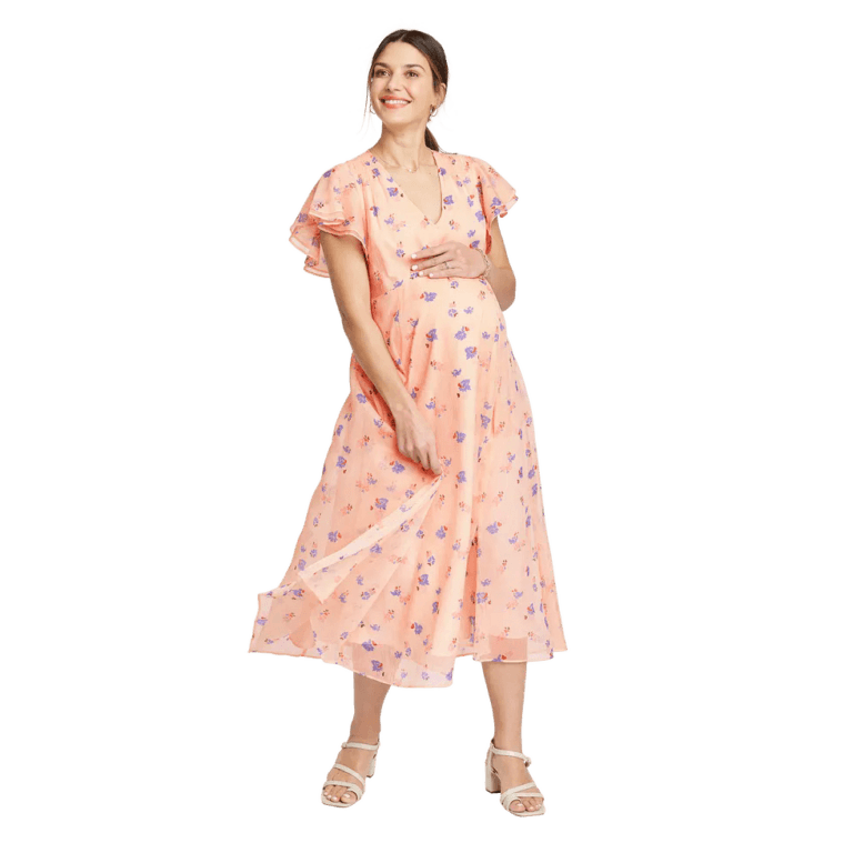 the nines by hatch floral print chiffon maternity dress Motherly