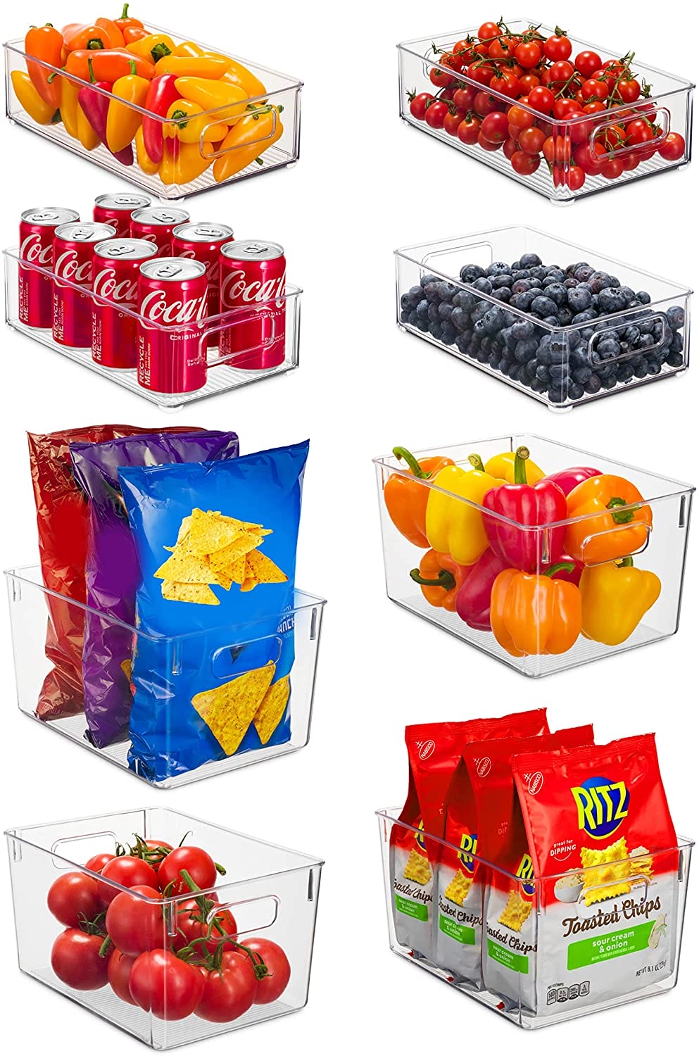 set of 8 clear refrigerator pantry organizer bins