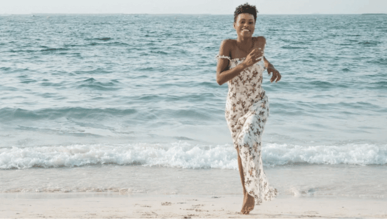 woman running on the beach