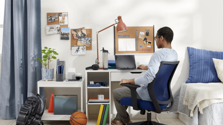 Teenage boy working from desk