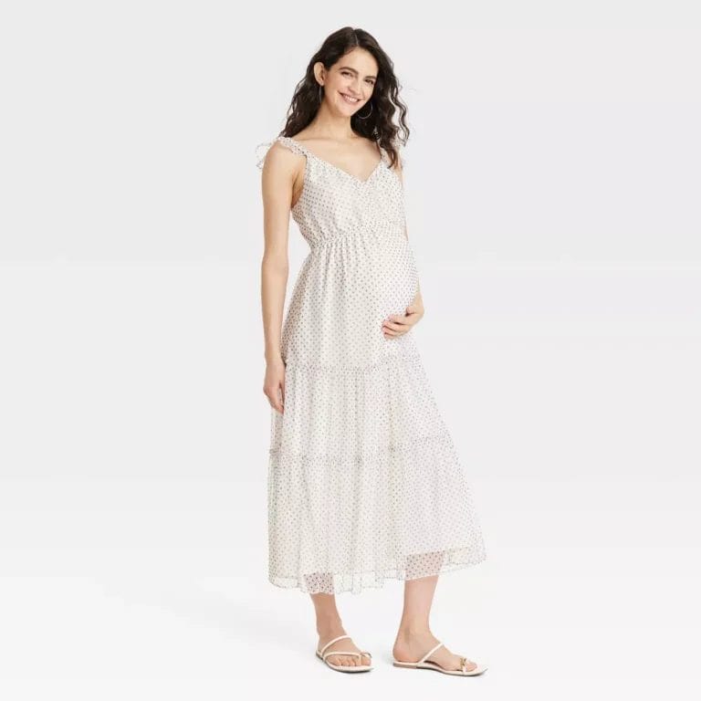 Isabel Maternity Flutter Sleeve Tulle Maxi Maternity Dress