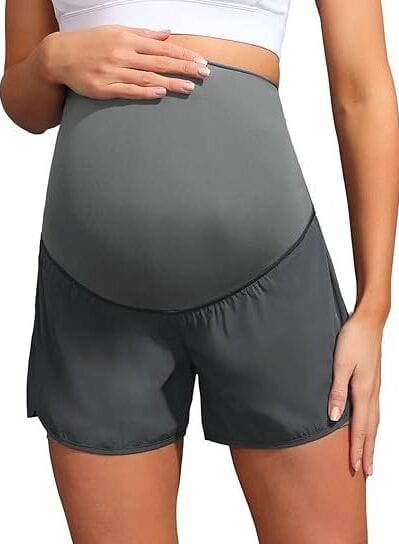 Maacie Maacie Women Maternity Layered Fast Drying Yoga Shorts with Liner Inner Pocket