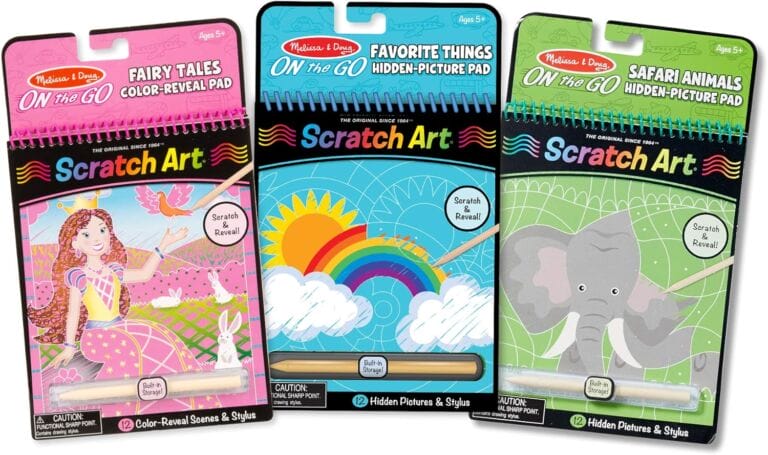 Melissa Doug On the Go Scratch Art Activity Books Set Fairy Tales Favorite Things Safari Animals Motherly