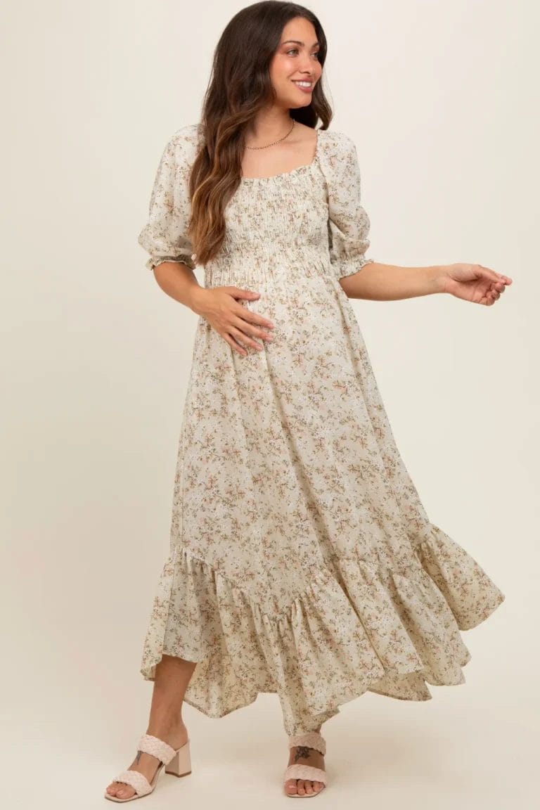 PinkBlush Smocked Handkerchief Hem Maternity Dress