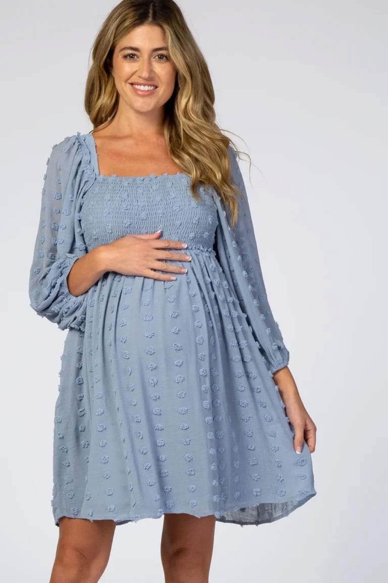 PinkBlush Textured Dot Smocked Chiffon Maternity Dress