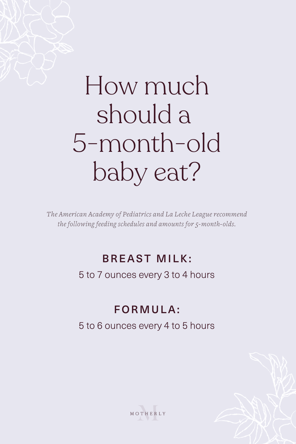 printable summary of 5-month-old baby feeding schedule - breast milk and formula