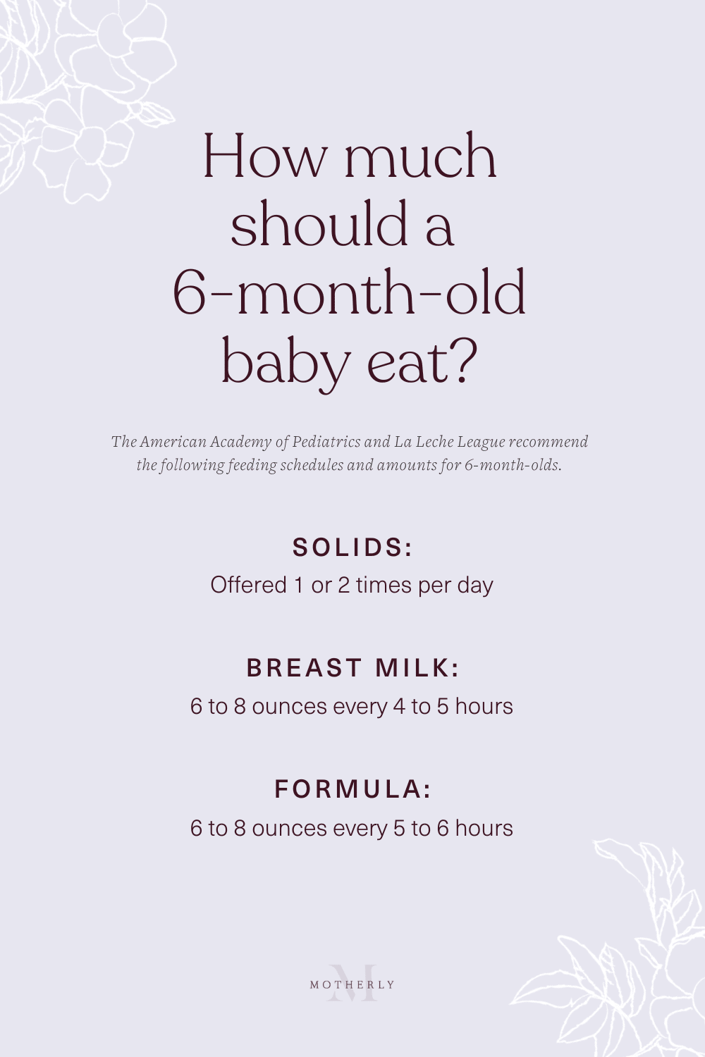 printable summary of 6-month-old baby feeding schedule - breast milk and formula