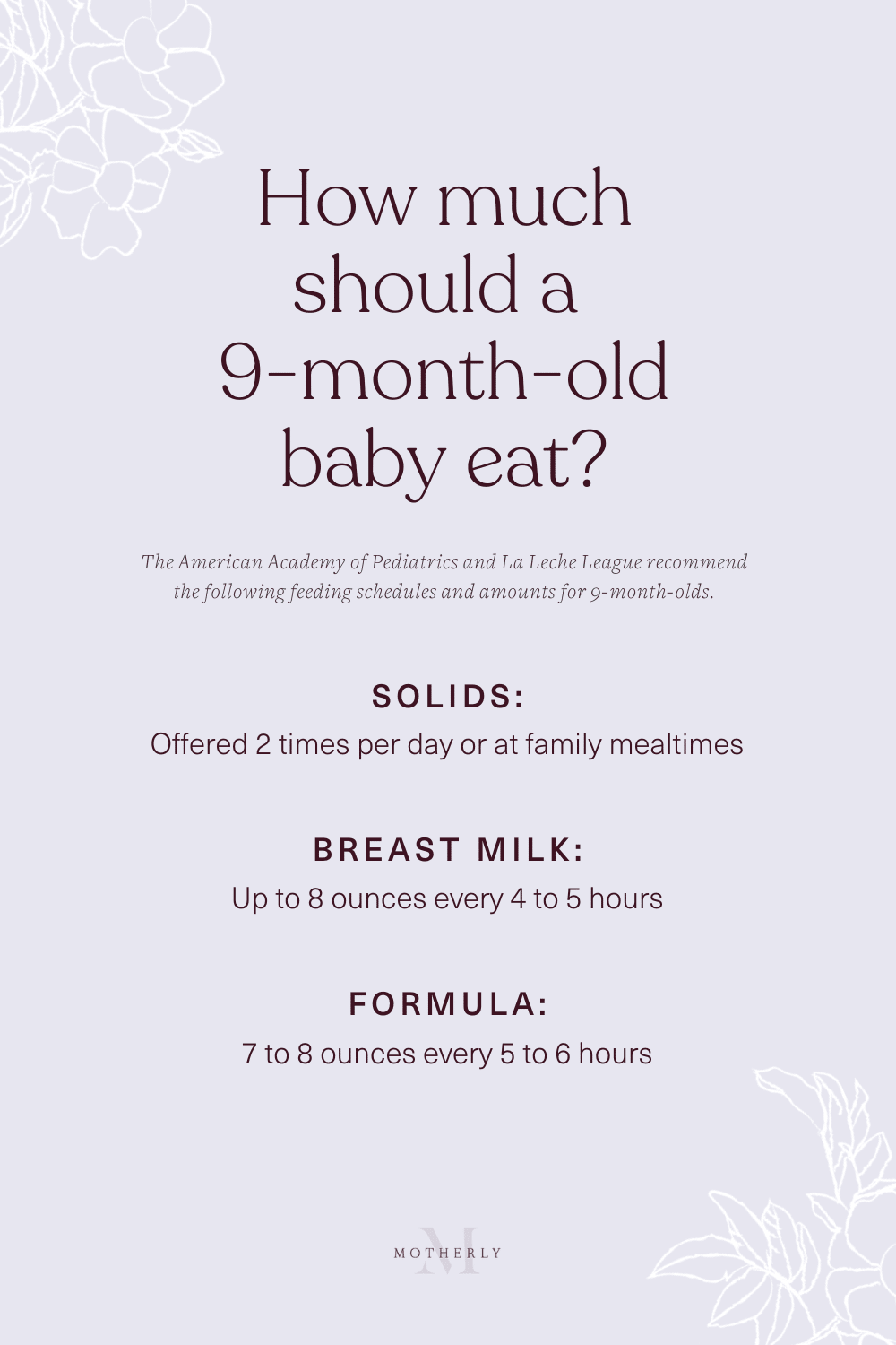 printable summary of 9-month-old baby feeding schedule - breast milk and formula