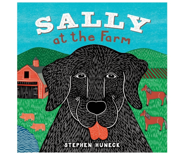 sally at the farm, an animal themed board book for babies