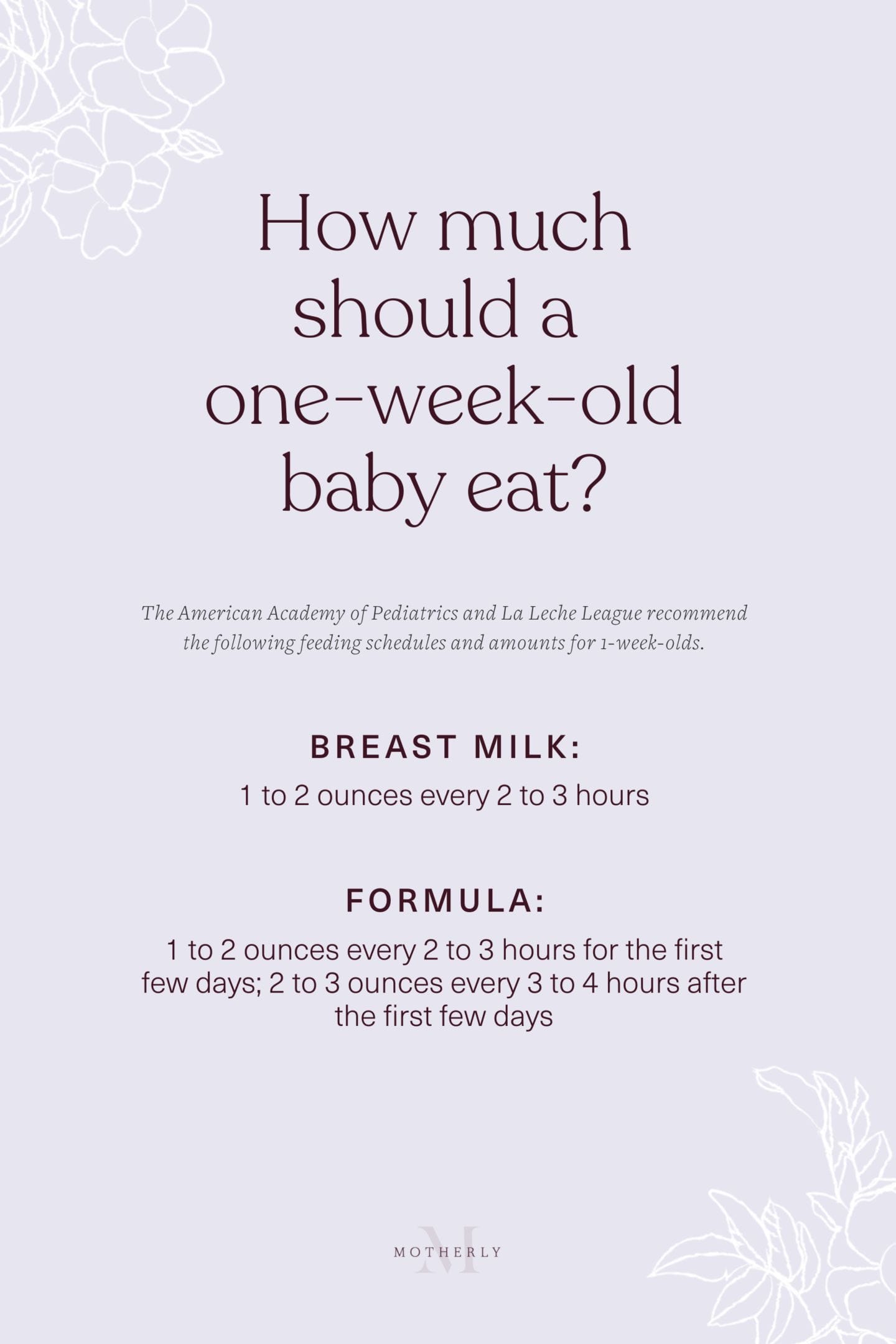 printable summary of 1-week-old baby feeding schedule - breast milk and formula