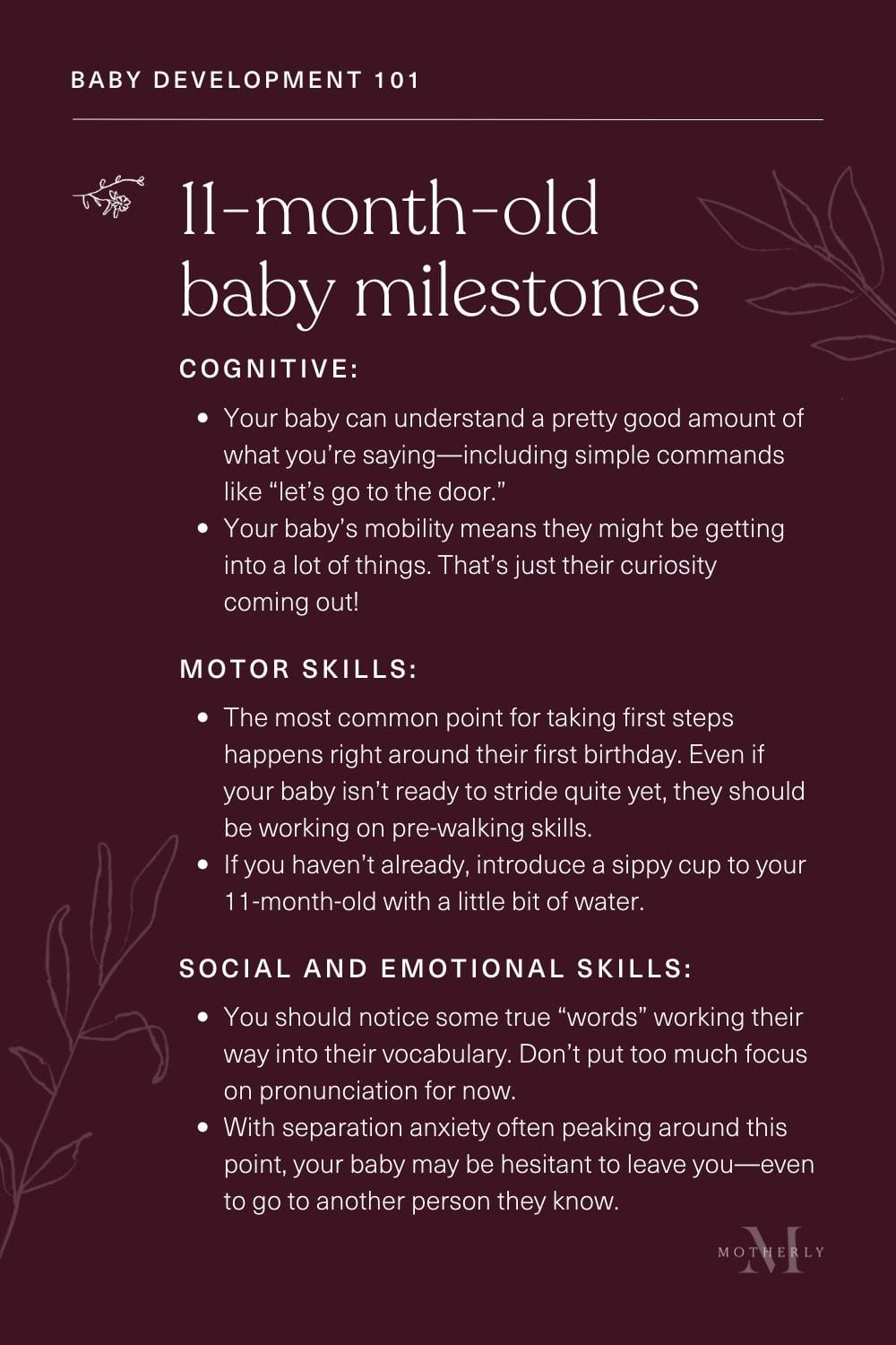 summary of 11-month-old baby milestones - sensory and motor development