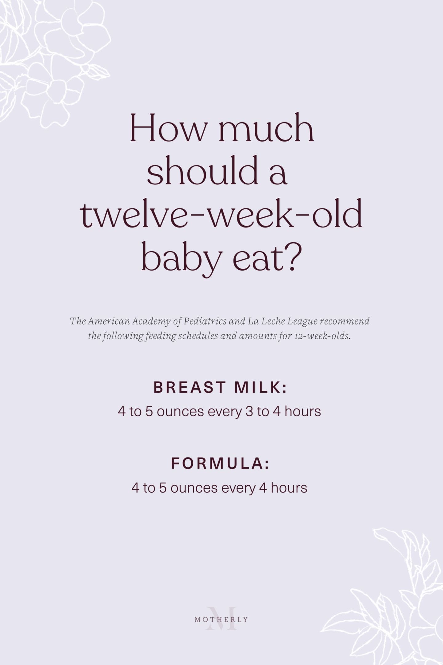 printable summary of 12-week-old baby feeding schedule - breast milk and formula