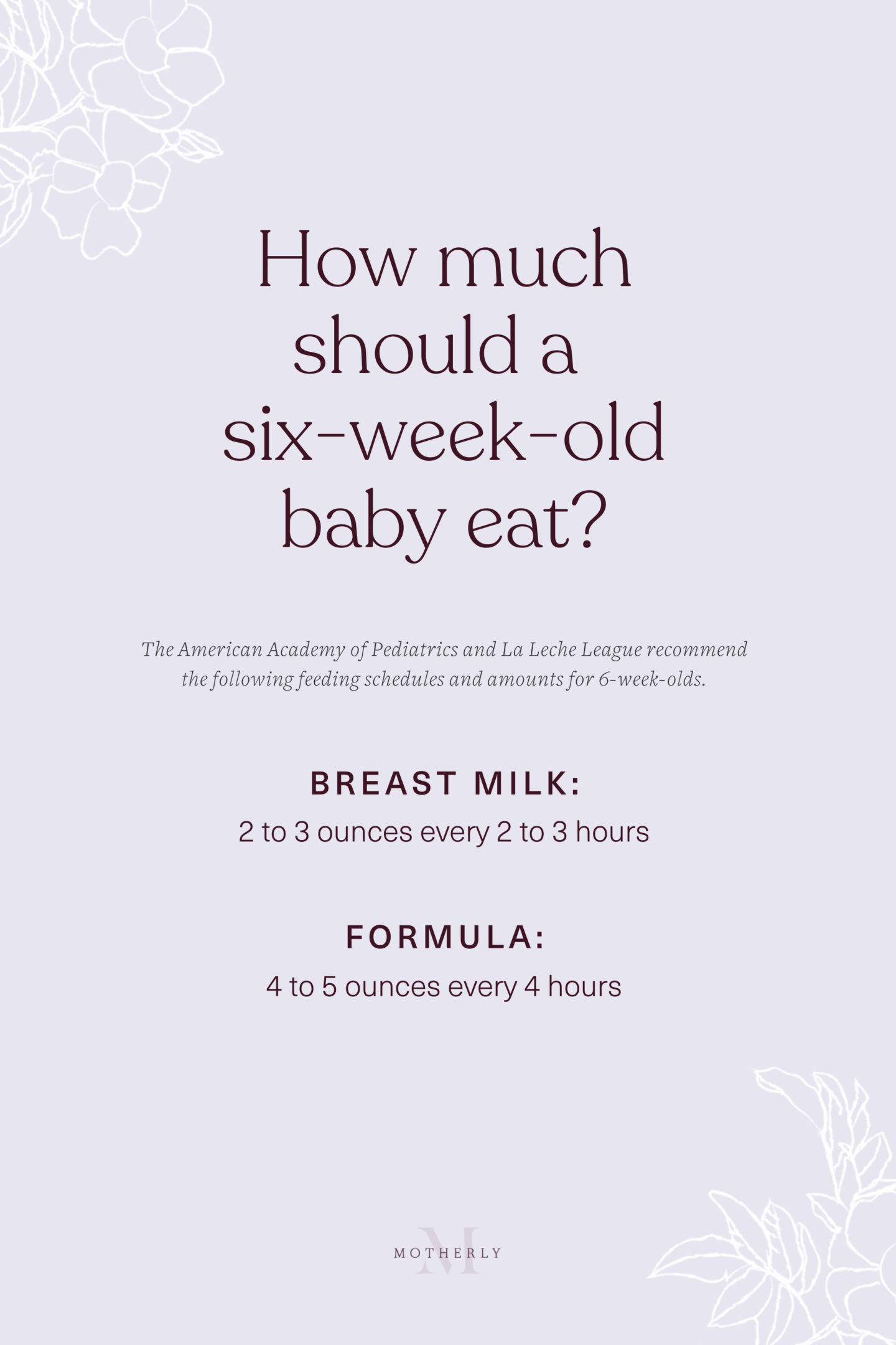 printable summary of 6-week-old baby feeding schedule - breast milk and formula