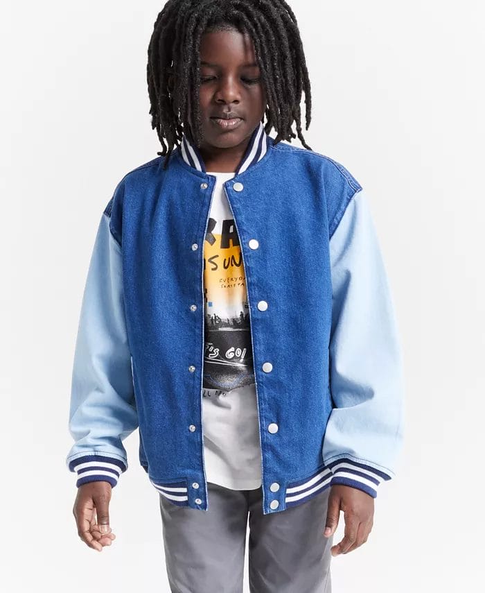 Epic Threads Big Boys Cotton Denim Varsity Jacket