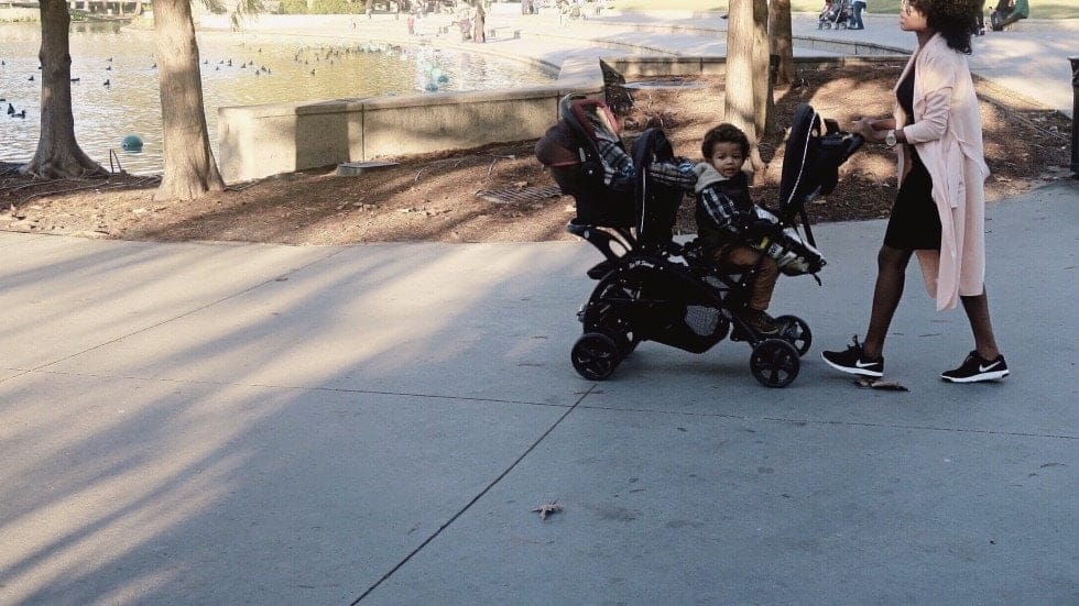 toddler hanging out in a stroller- stay-at-home mom