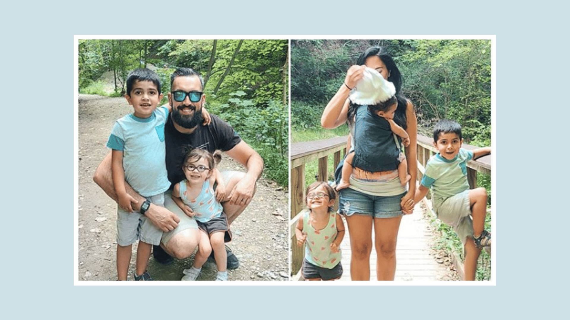 side by side images of mom and dad in pictures with their kids