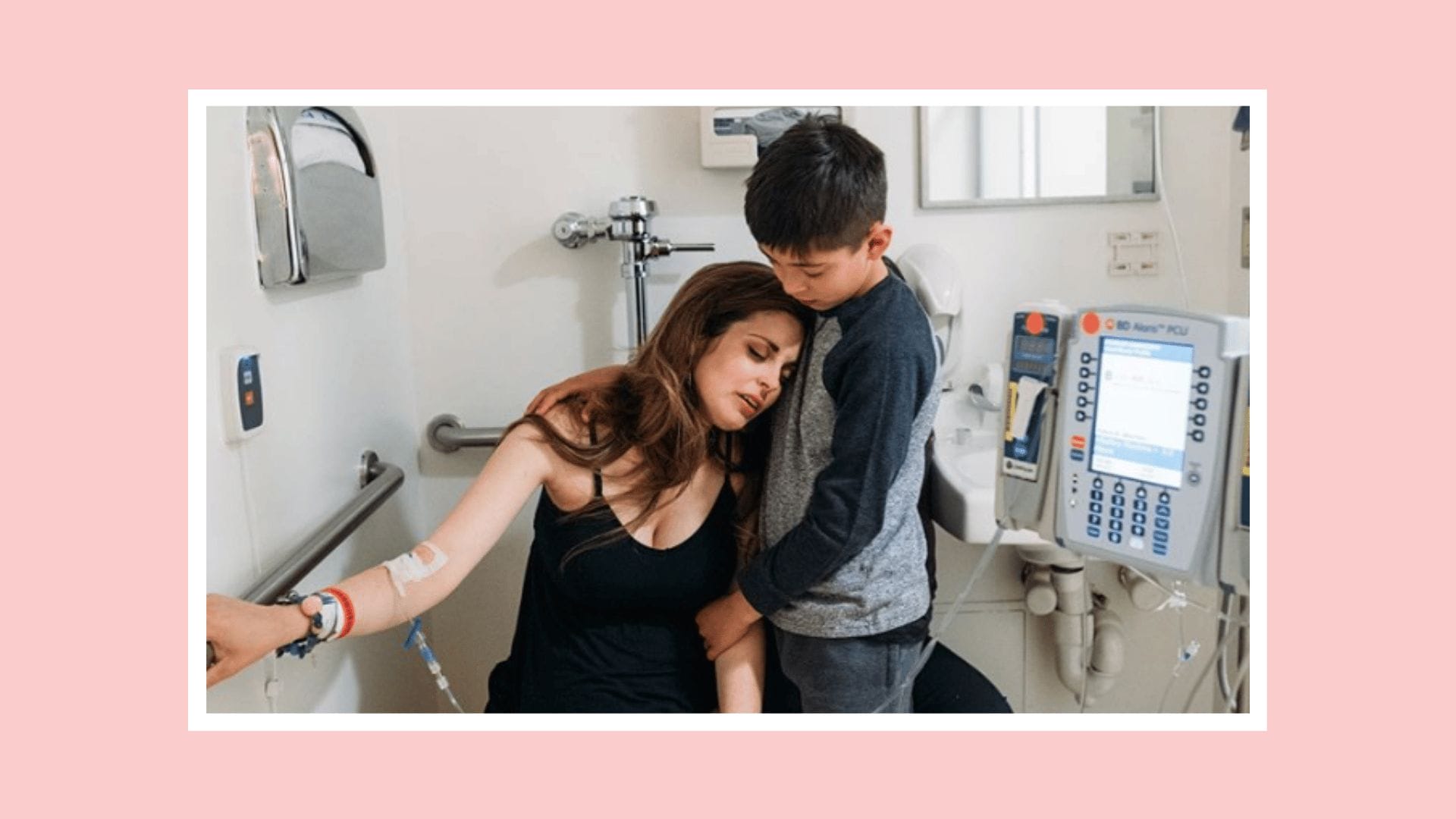 son comforting mom while in labor