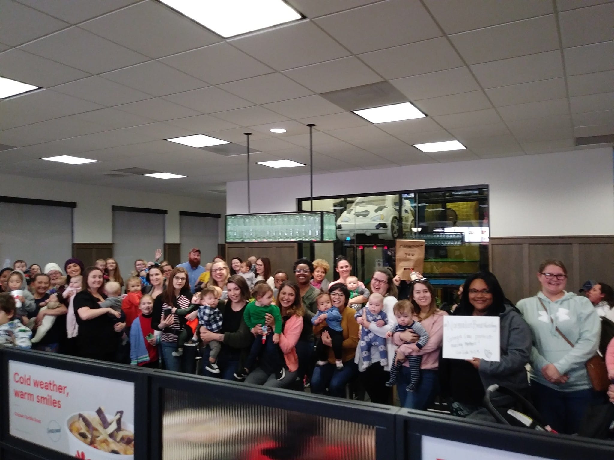 group of moms at a Chick-Fil-A