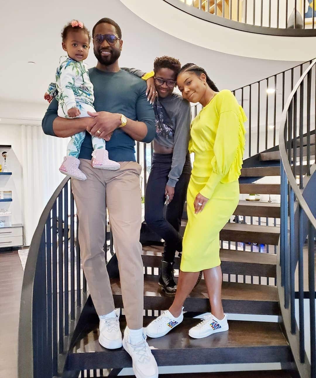 Dwyane Wade family photo on the stairs