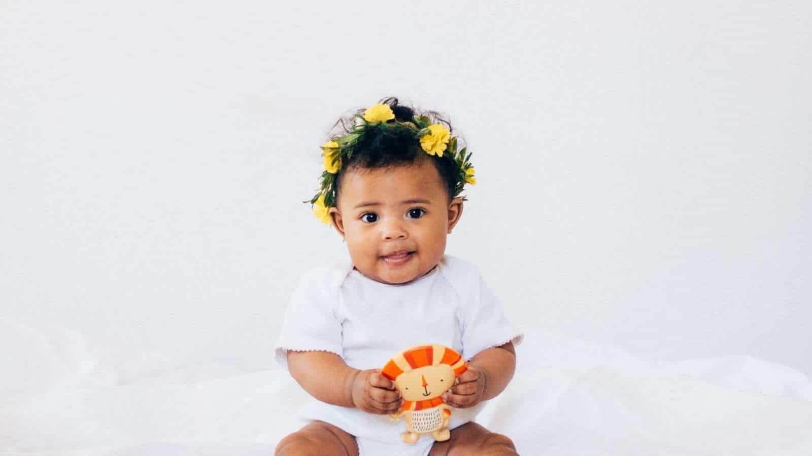 cute baby with flower crown- april babies