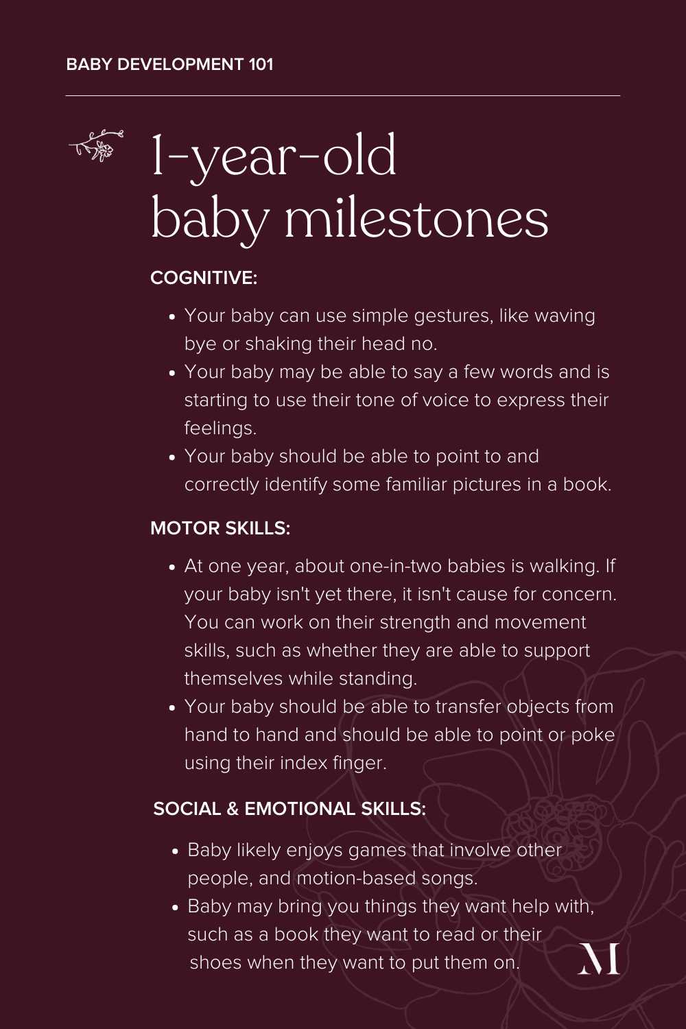 summary of 12-month-old baby milestones - sensory and motor development