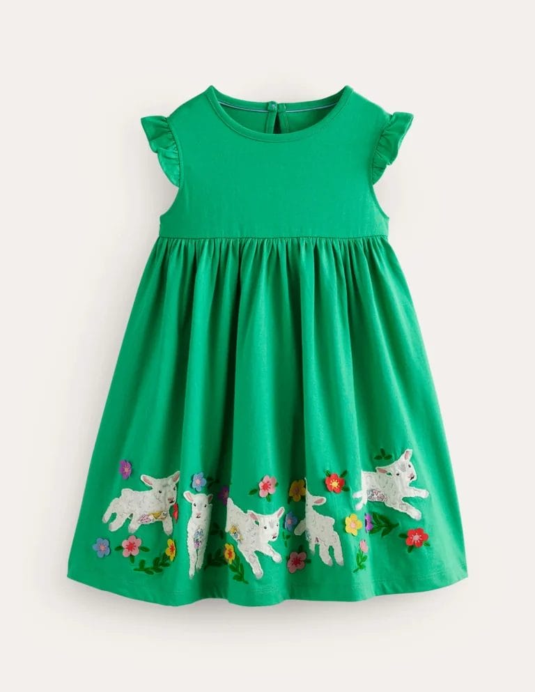 Boden Frill Sleeve Applique Dress