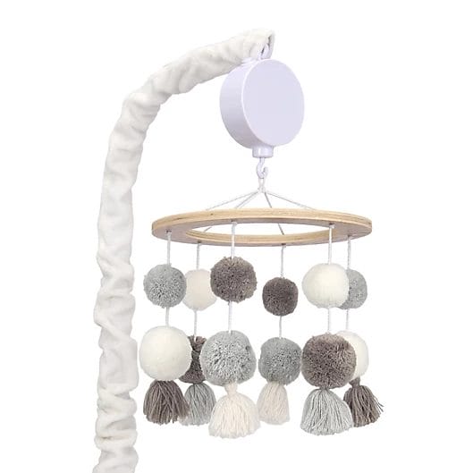 Lambs & Ivy Signature Pom Pom Musical Baby Crib Mobile - White:Gray