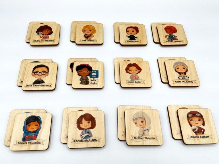 Montessori inspirational women wooden cards