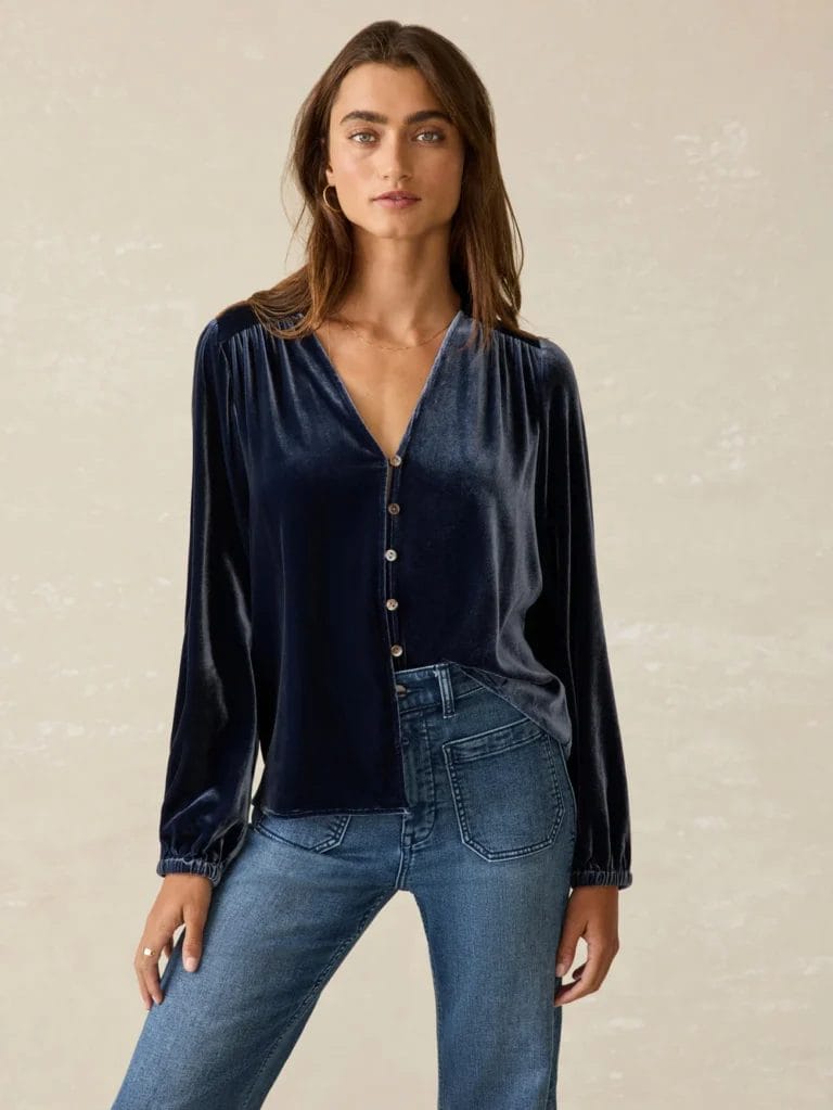 Faherty Stretch Silk Velvet Rowan Top