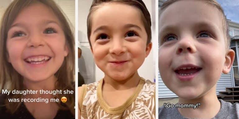 Kids smiling as they're recording their parents on TikTok