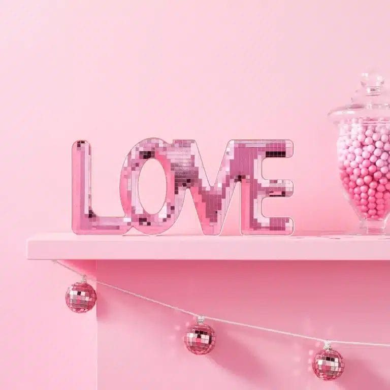 Spritz Valentine Plastic PInk LOVE Disco Ball Tabletop Decor