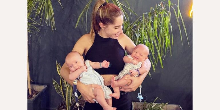 twin mom holding twins