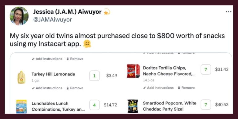 Twitter screenshot of kids instacart order