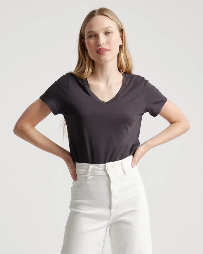 Quince Cotton Modal V Neck Tee