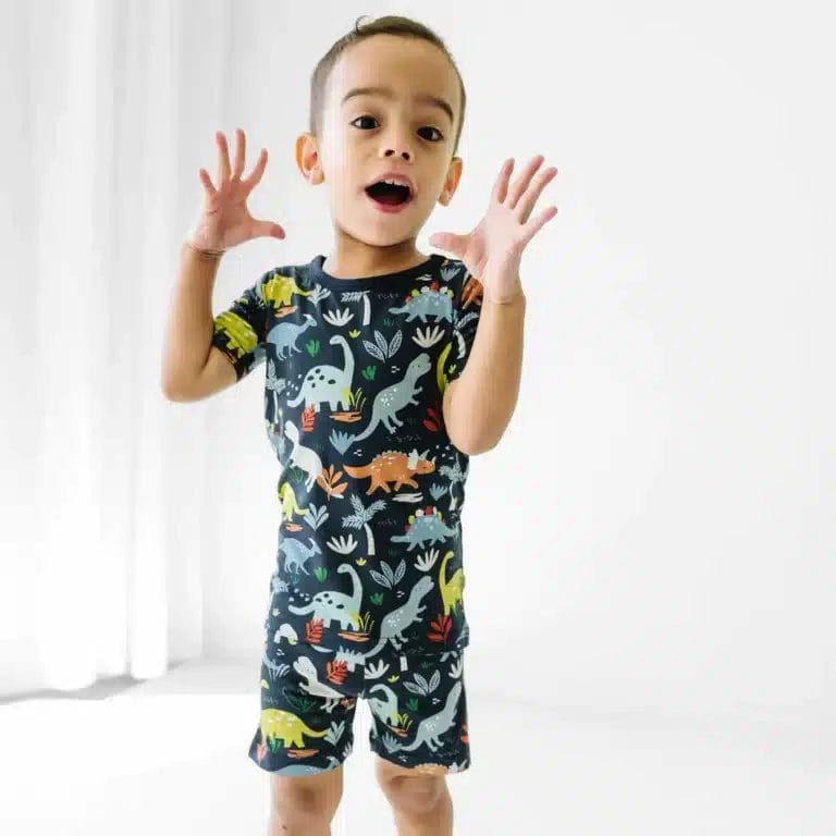 Little Sleepies Navy Jurassic Jungle Two-Piece Short Sleeve & Shorts Pajama Set