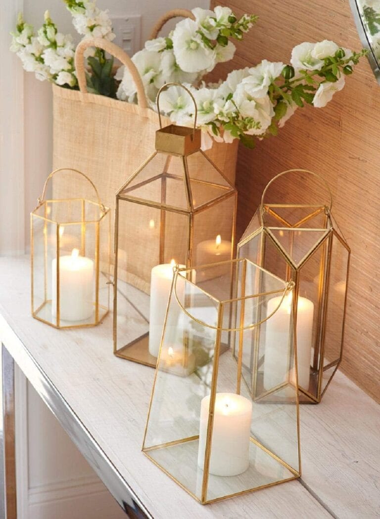 Serene Spaces Living Large Gold Decorative Hurricane Lantern Candle Holder