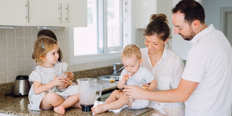 family in the kitchen- well-being tips for parents