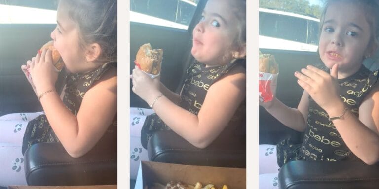 Little girl eating facial expressions