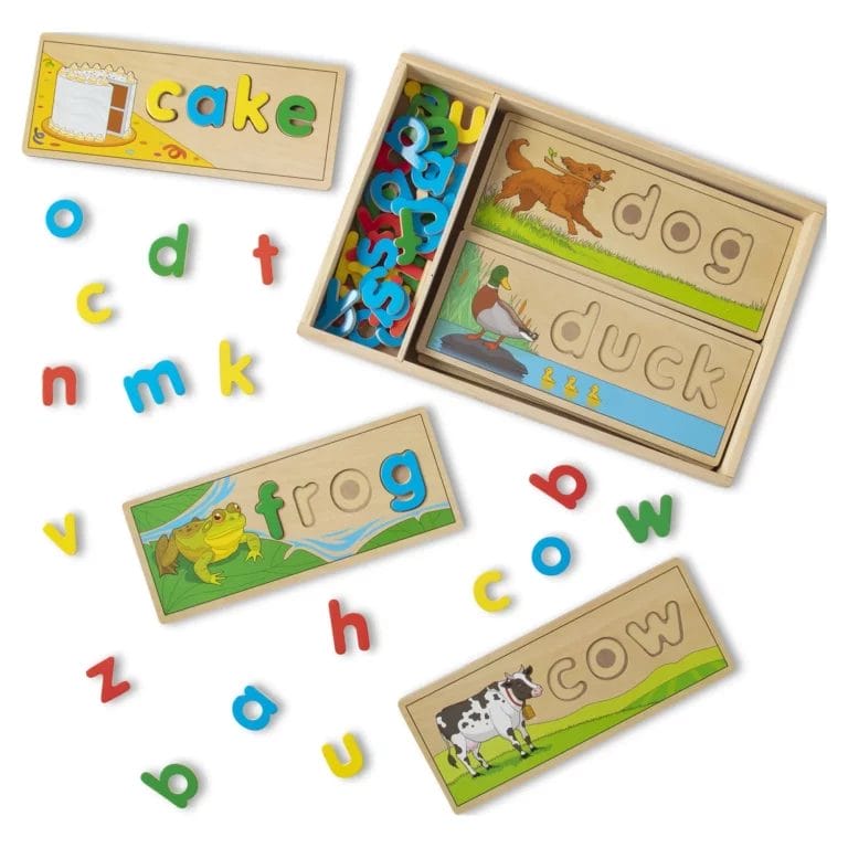 See & Spell Wooden Educational Toy With 8 Double-Sided Spelling Boards