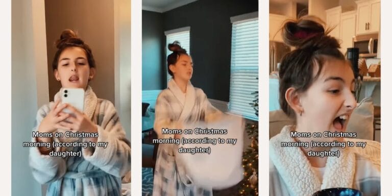 daughter parody of mom on Christmas morning video