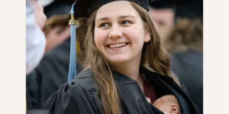 Mom graduates with newborn