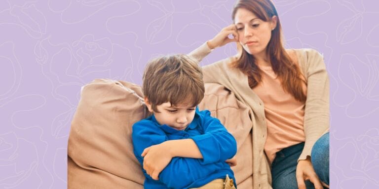 mom and son arguing on couch