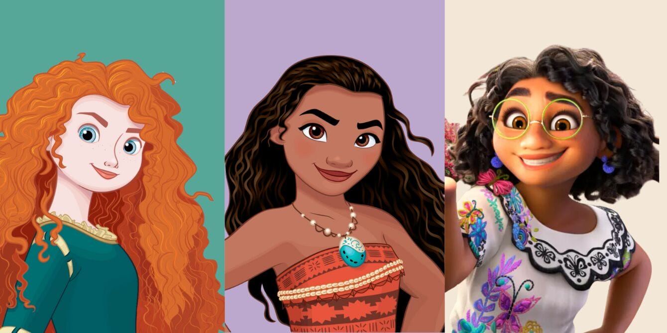 Collage of Disney characters Merida, Moana, Mirabel - Disney baby names